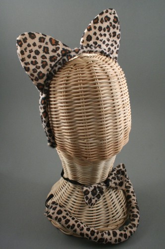 Leopard Dress Up Set with Aliceband, Elastic Bow and Tail. Aliceband Small Approx 10cm x 13cm.