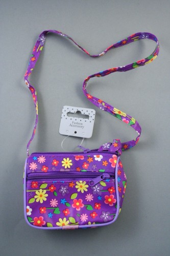 Floral Printed Zip Purse with Long Shoulder Strap. In Black, Red, White and Purple. Fully Lined.
